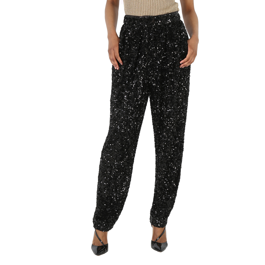 Rotate Ladies Black Sequin High-Waisted Trousers, Brand Size 36 (US Size 2)
