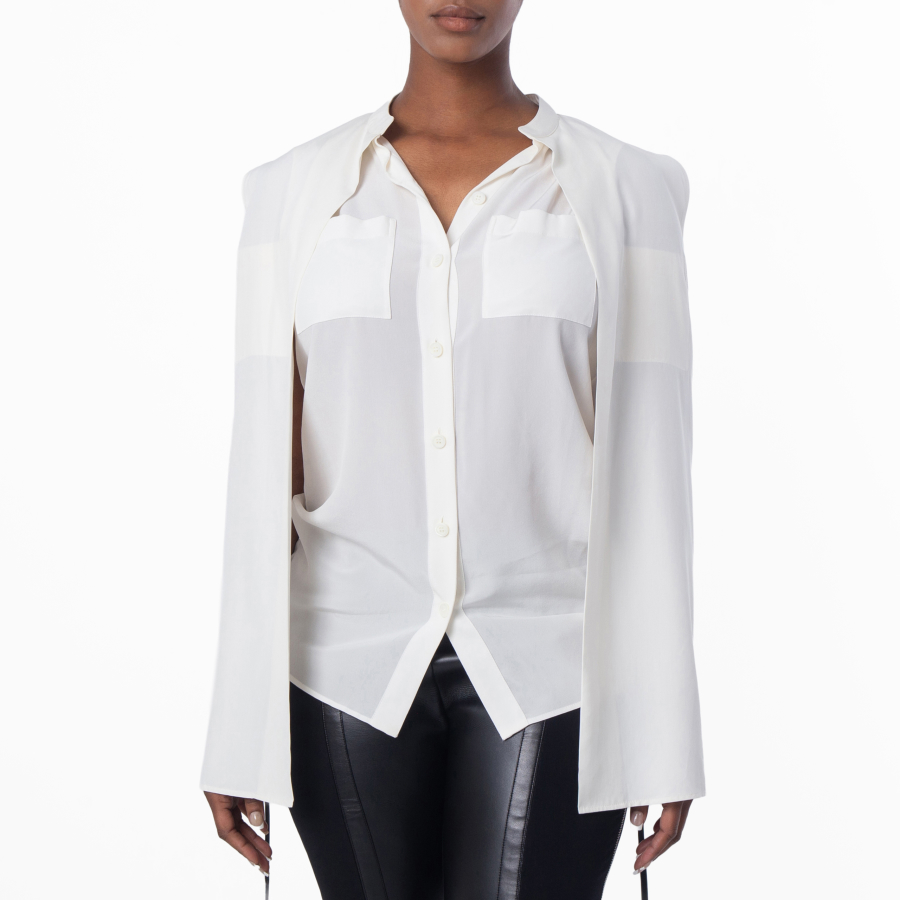 Burberry Neutral White Suziesl Crepe De Chine Logo Detail Sleeveless Silk Shirt
