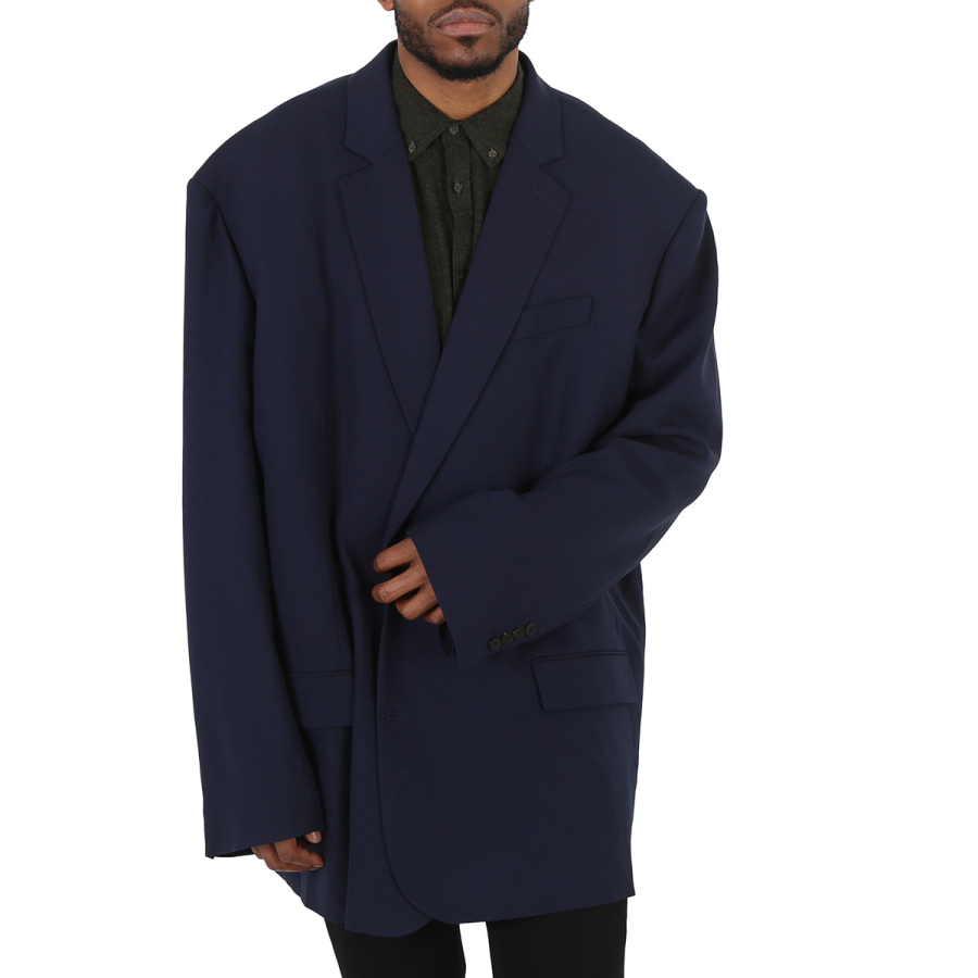 Balenciaga Navy Wool Single-Breasted Blazer Jacket