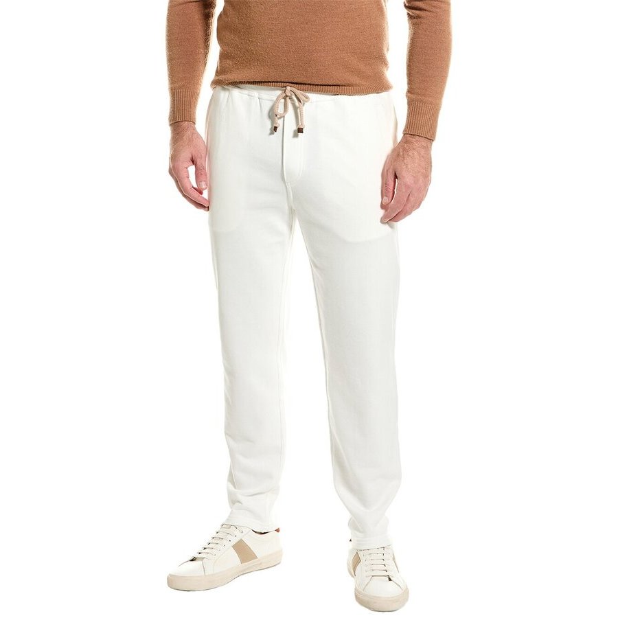 Brunello Cucinelli Men's Off White Cotton Drawstring Trousers