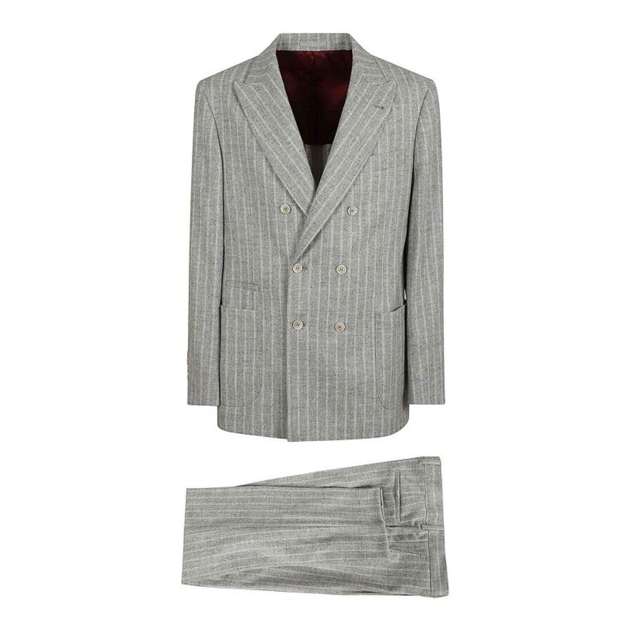Brunello Cucinelli Men'S Gray Pinstripe Double-Breasted Suit