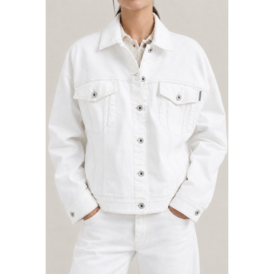 Brunello Cucinelli Women's Off White Boxy Denim Jacket