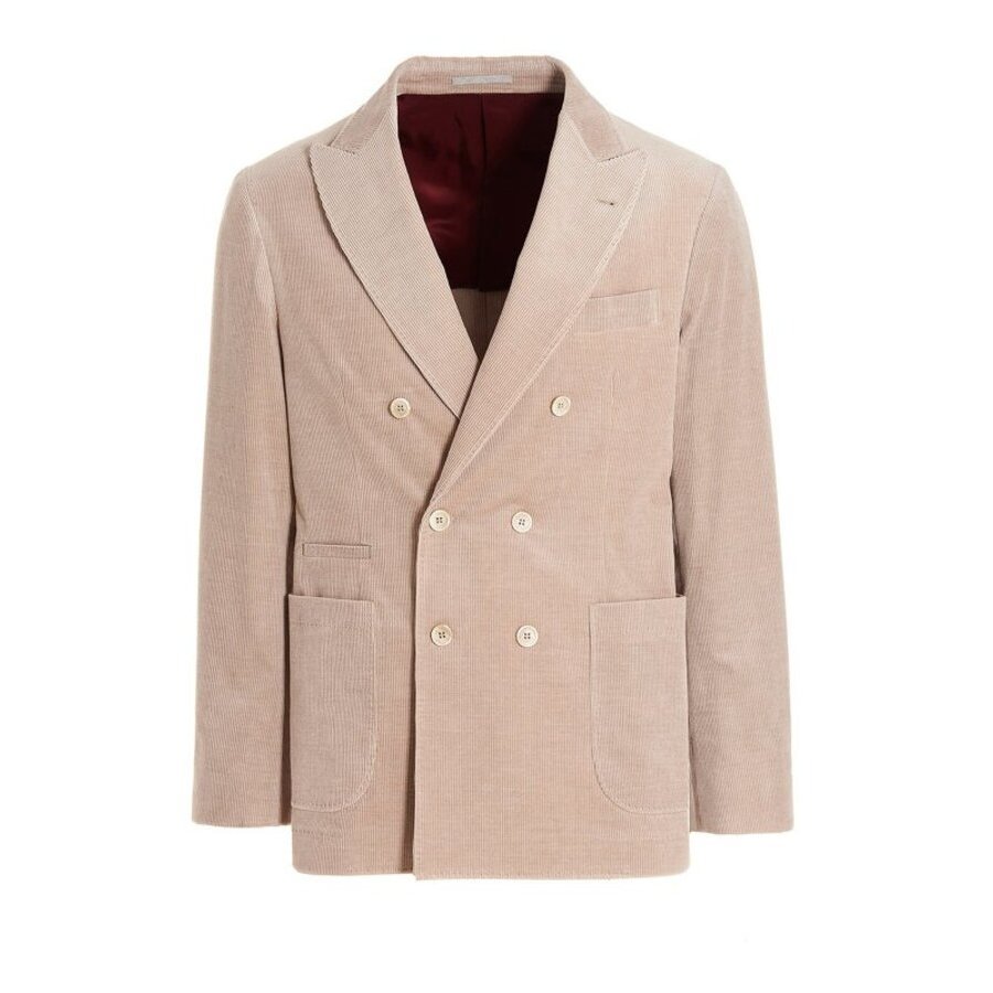 Brunello Cucinelli Sand Double-Breasted Corduroy Blazer