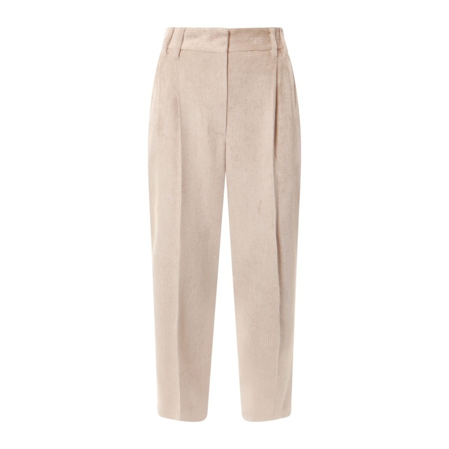 Brunello Cucinelli Pink Beige Corduroy Pleated Trousers