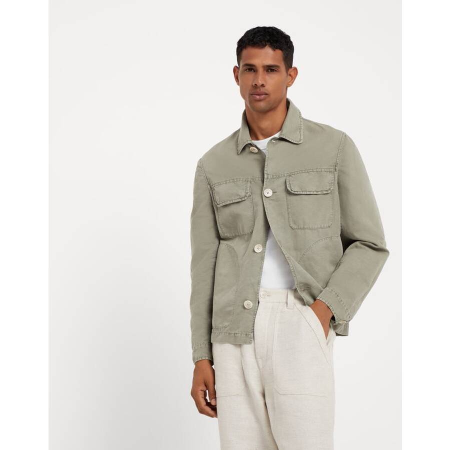 Brunello Cucinelli Men's Sage Cotton Linen Patch Pocket Jacket