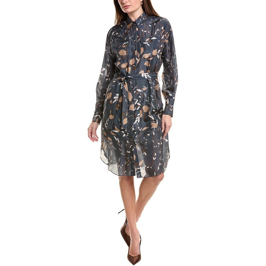 Brunello Cucinelli Blue Patterned Shirt Dress With Belt