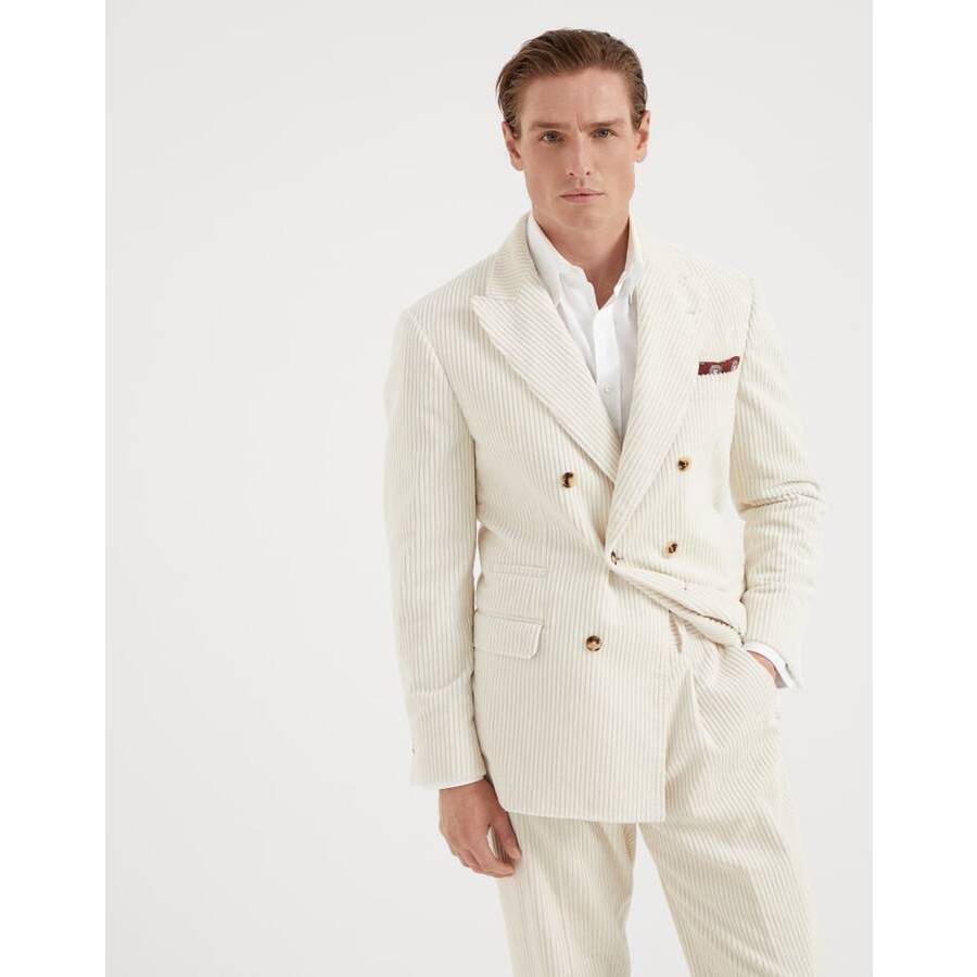 Brunello Cucinelli Mens Milk Double Breasted Cotton Blazer