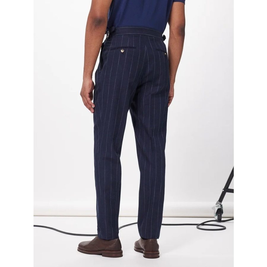 Brunello Cucinelli Mens Navy Pinstripe Wool Trousers