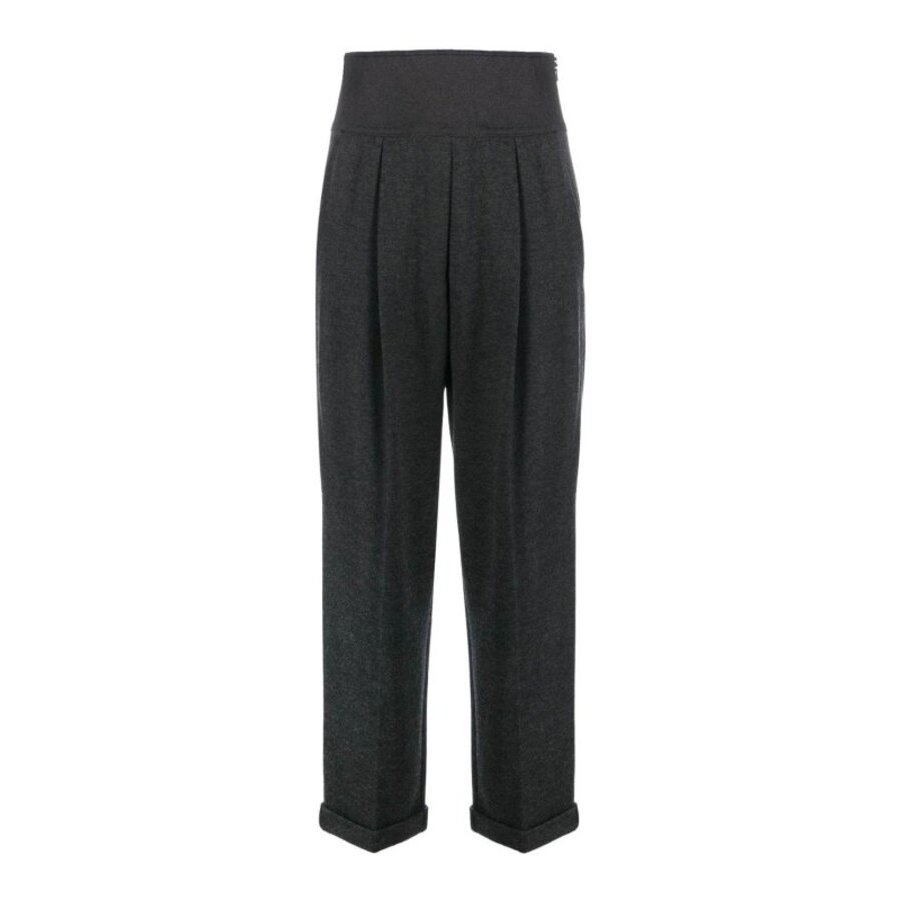 Brunello Cucinelli Wodark Grey Wool High Waist Trousers
