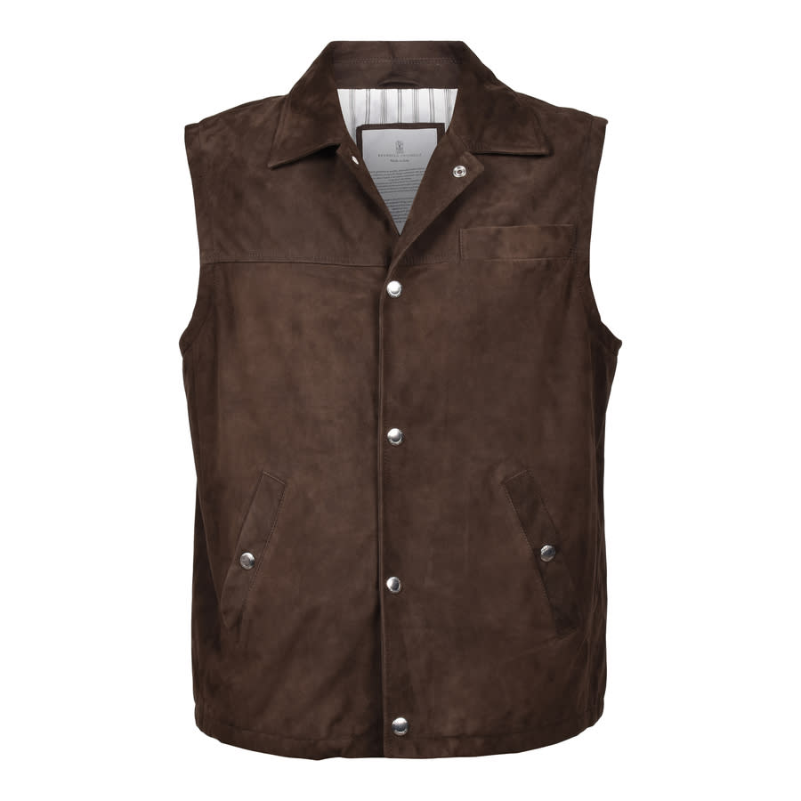 Brunello Cucinelli Brown Suede Sleeveless Jacket