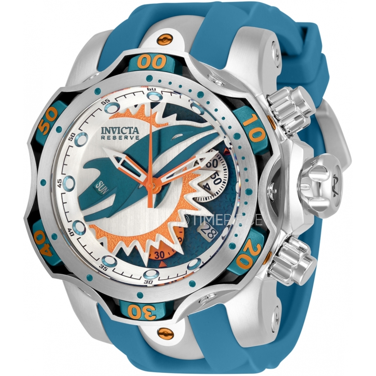 Invicta NFL Miami Dolphins Swiss Ronda Z60 Caliber Men's Watch - 52.5mm,  Steel, Blue, Orange (33058)