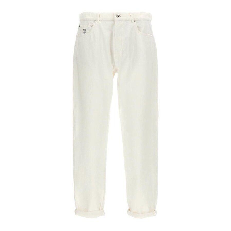 Brunello Cucinelli Off White Relaxed Cotton Trousers
