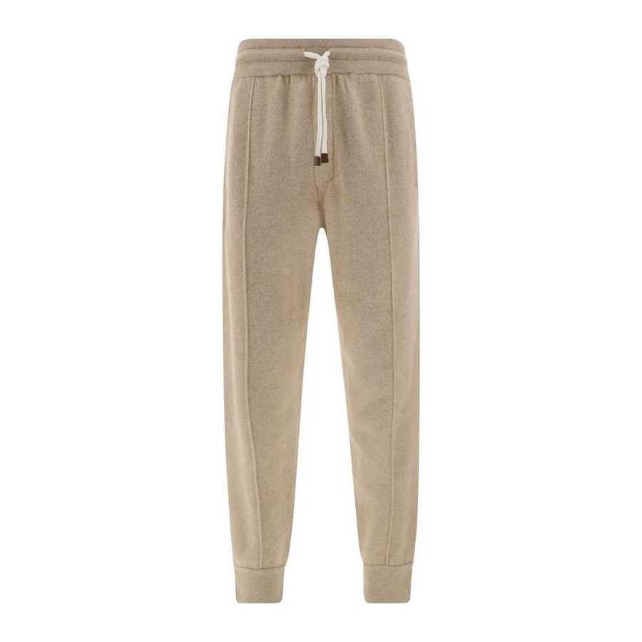 Brunello Cucinelli Men's Light Camel Wool Jogger Trousers