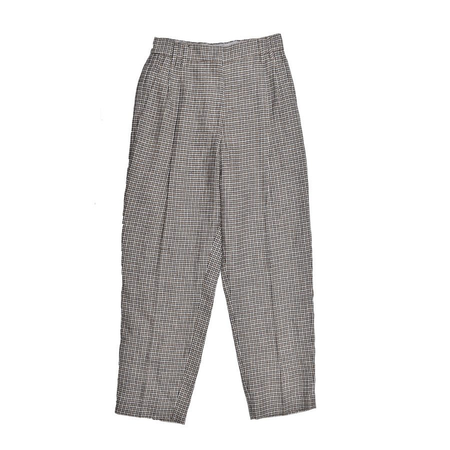 Brunello Cucinelli Women's Beige Blue Linen Houndstooth Trousers