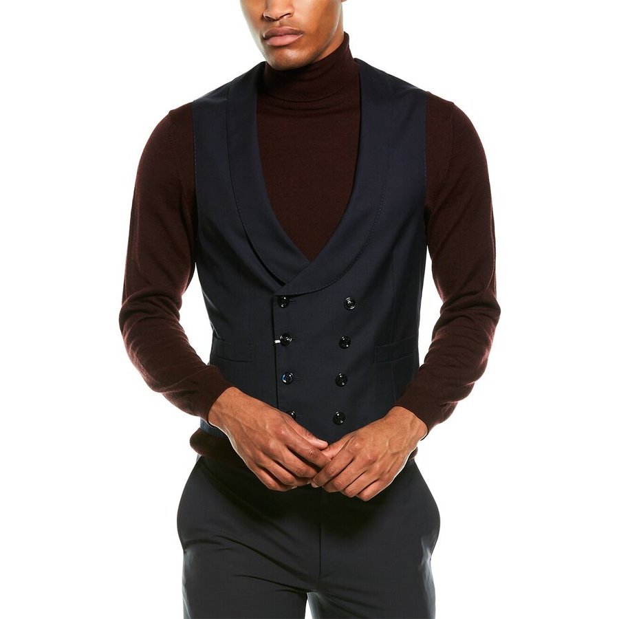 Brunello Cucinelli Navy Wool Blend Evening Vest