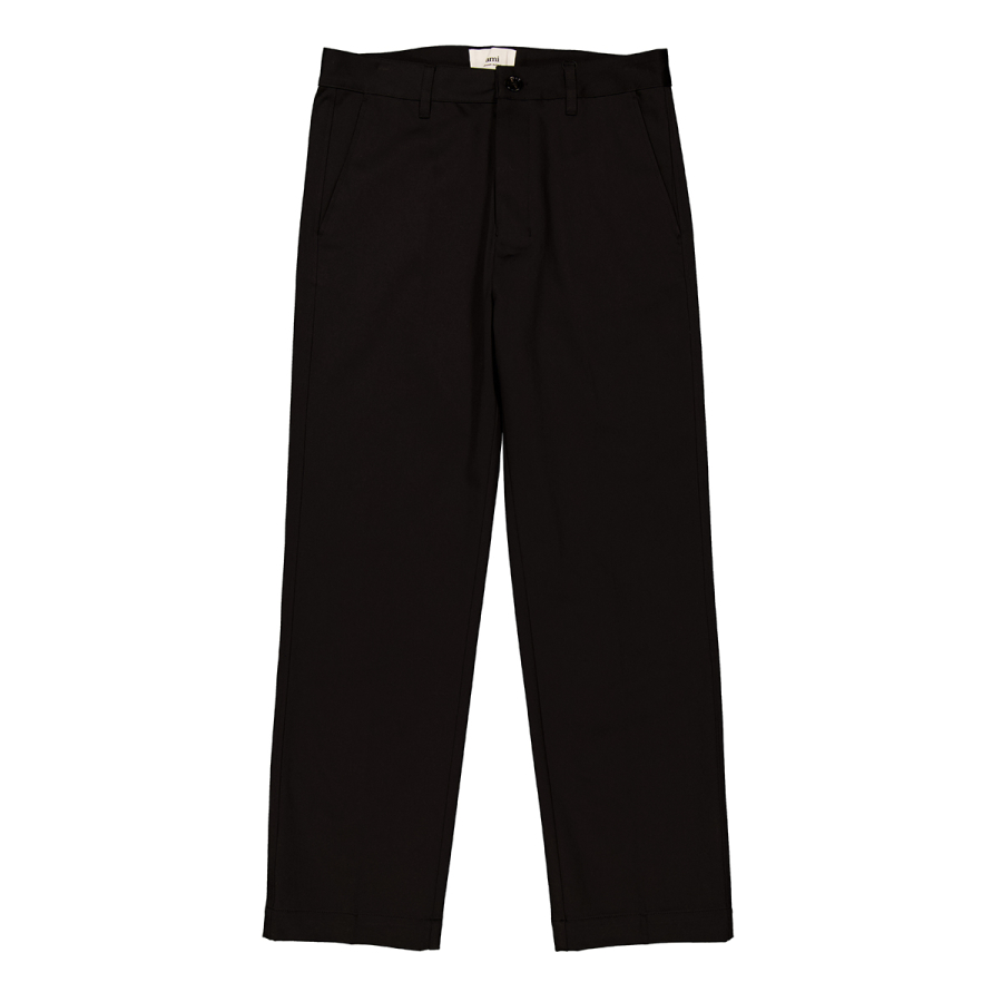 Ami Paris Mens Black Chino Cotton Twill Trousers