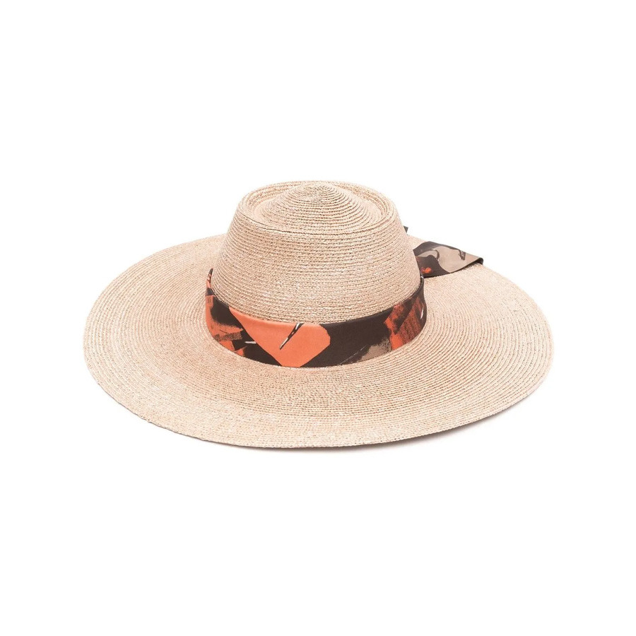 Ferragamo 360715755755 Ribbon-Tie Straw Sun Hat — Beige