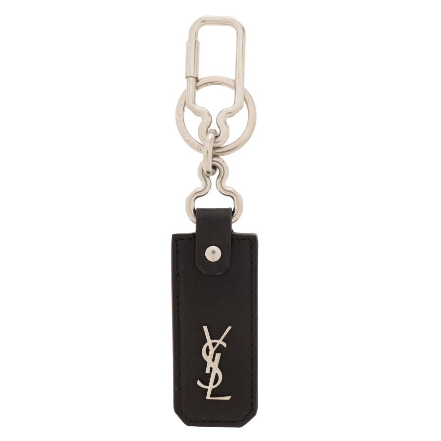 Saint Laurent Cassandre Leather Keyring In Black