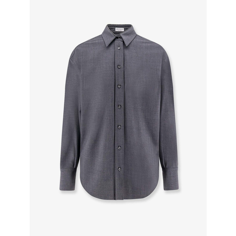 Brunello Cucinelli Women's Lignite Grey Wool Blend Button Front Shirt