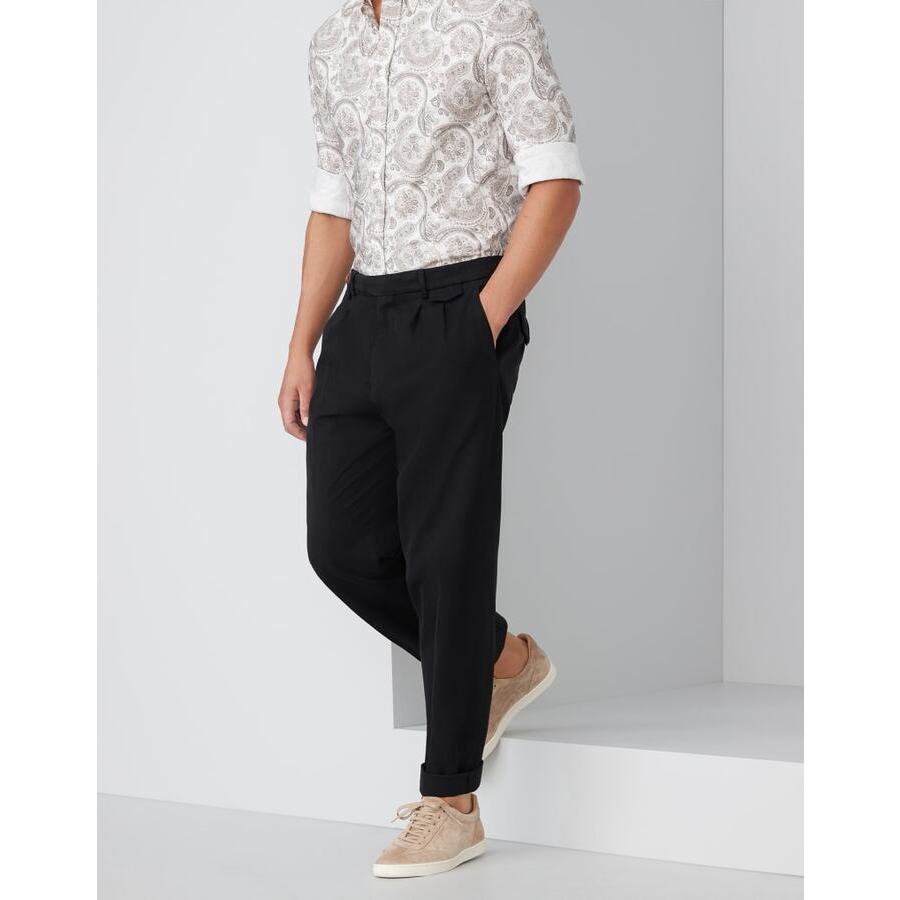 Brunello Cucinelli Mens Black Cotton Tapered Trousers