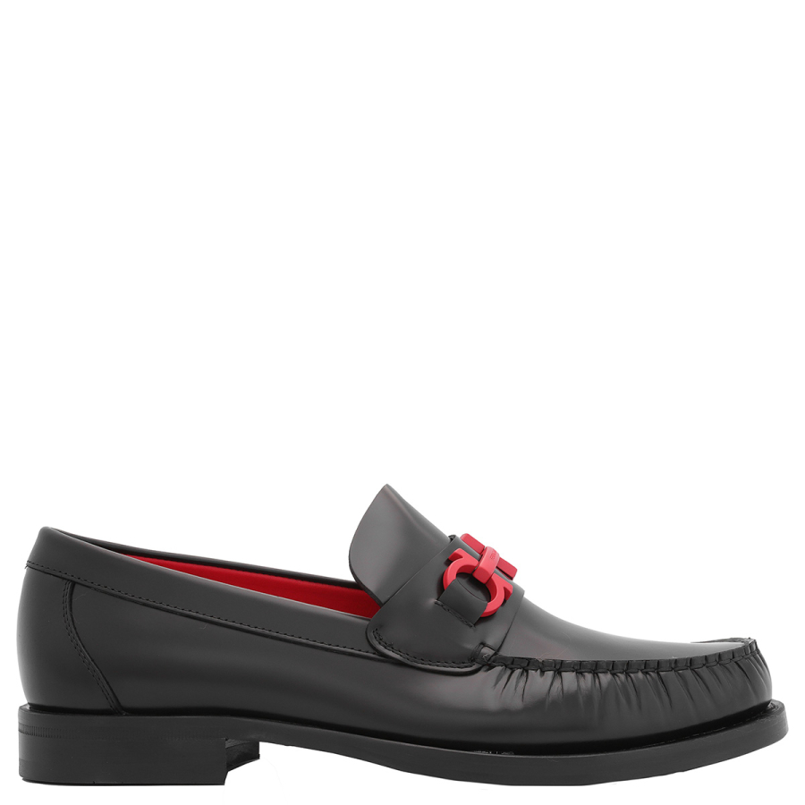 Ferragamo Black Leather Gancini Loafers