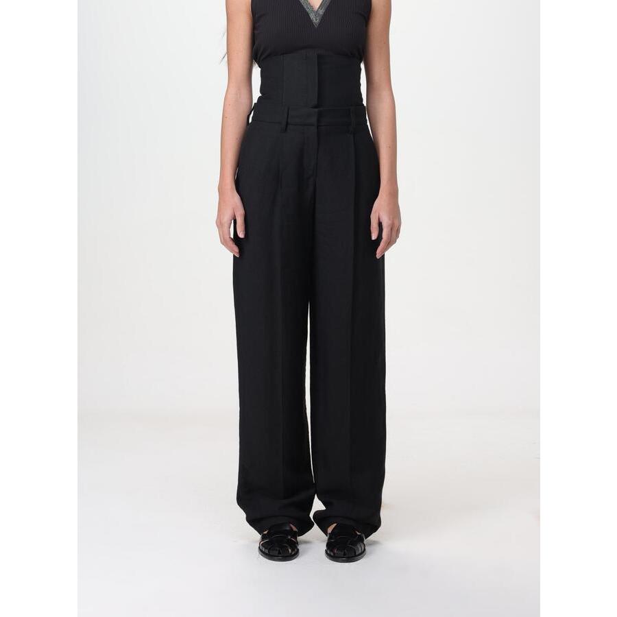 Brunello Cucinelli Woblack Linen Blend Wide Leg Trousers