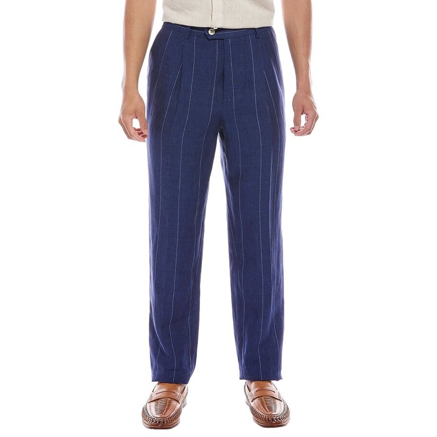 Brunello Cucinelli Linen Pleated Trousers — Indigo