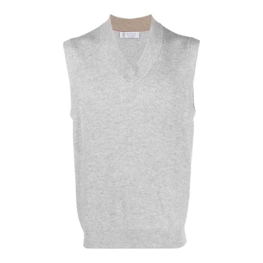 Brunello Cucinelli Pebble Ribbed Cashmere Knit Vest