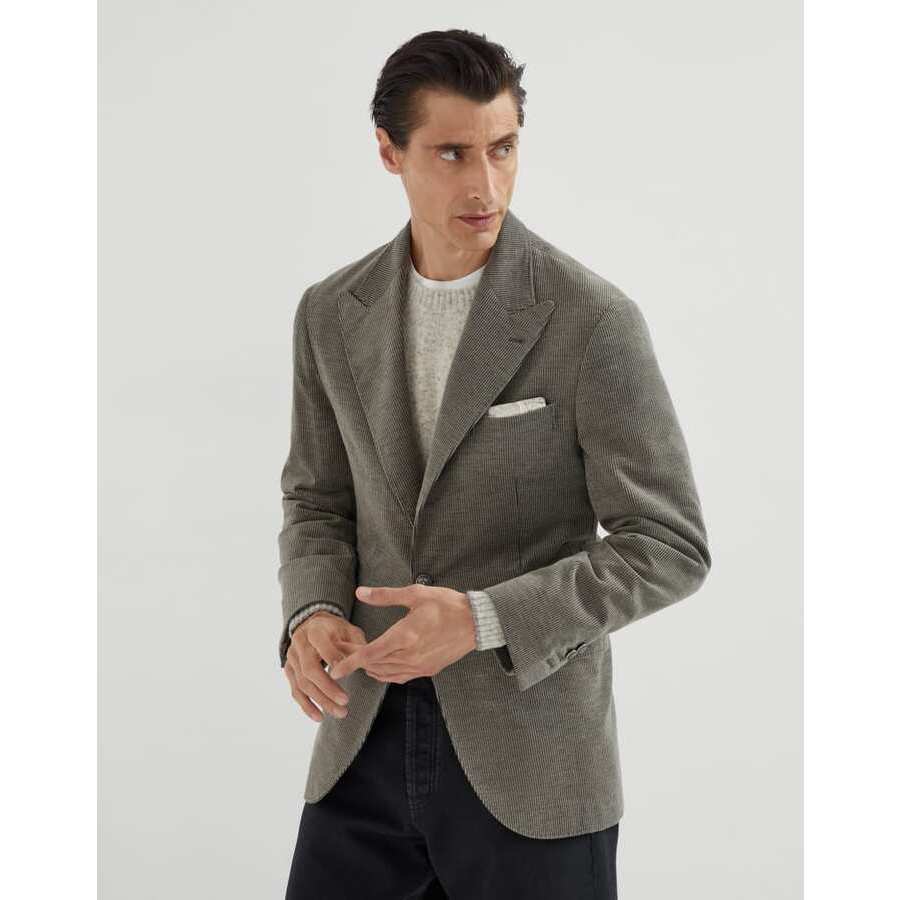 Brunello Cucinelli Men's Old Khaki Wool Silk Blend Blazer