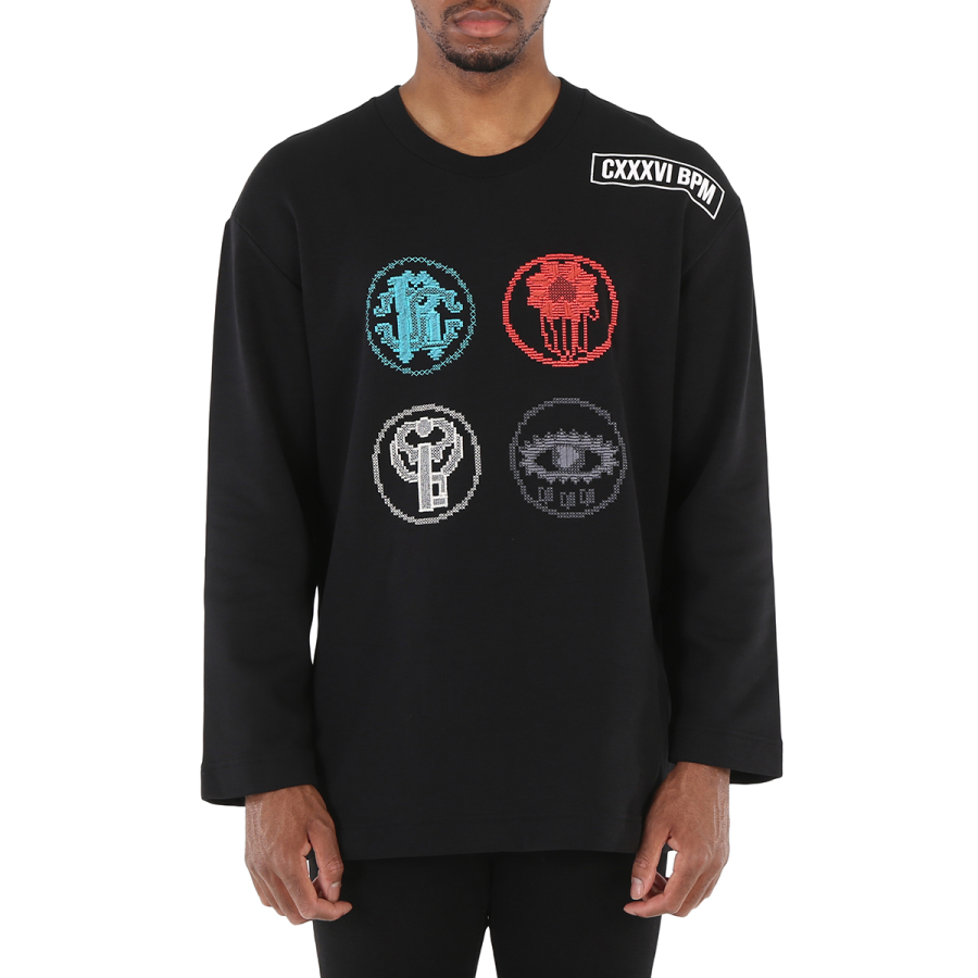 Roberto Cavalli Mens Black Embroidered Lucky Symbols Sweatshirt