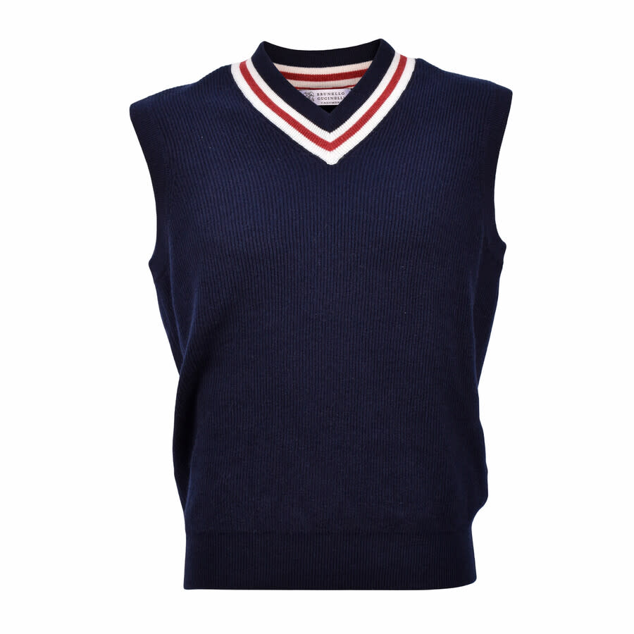 Brunello Cucinelli Men'S Navy Cashmere V-Neck Vest