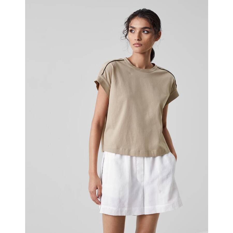 Brunello Cucinelli Womens Wheat Stalk Short Sleeve Boxy Shirt
