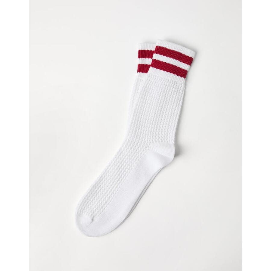 Brunello Cucinelli White Red Striped Socks