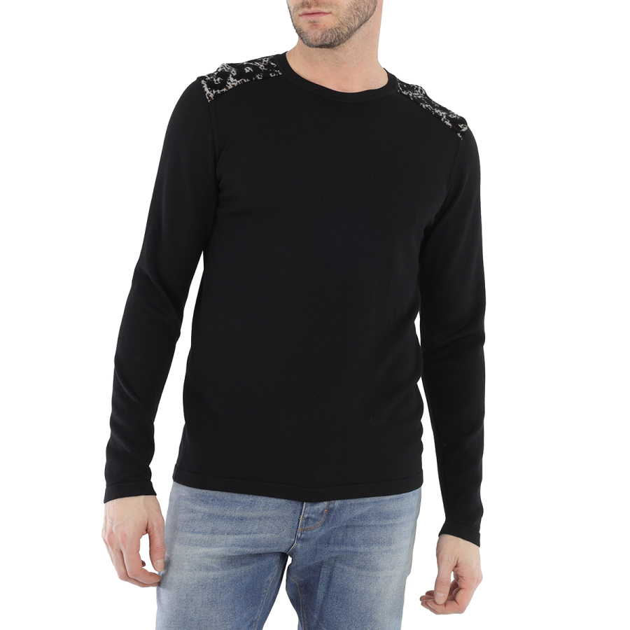 Roberto Cavalli Mens Black Animal Print Panel Sweater