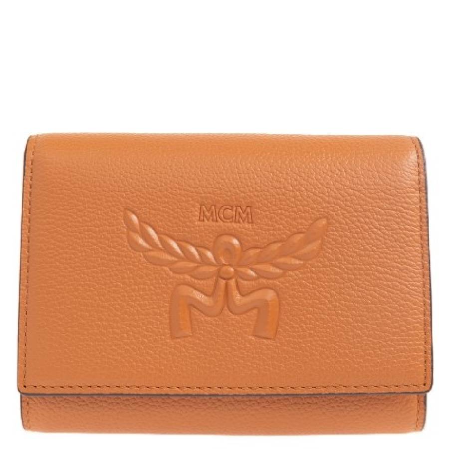 MCM Embossed Logo Small Himmel Trifold Wallet
