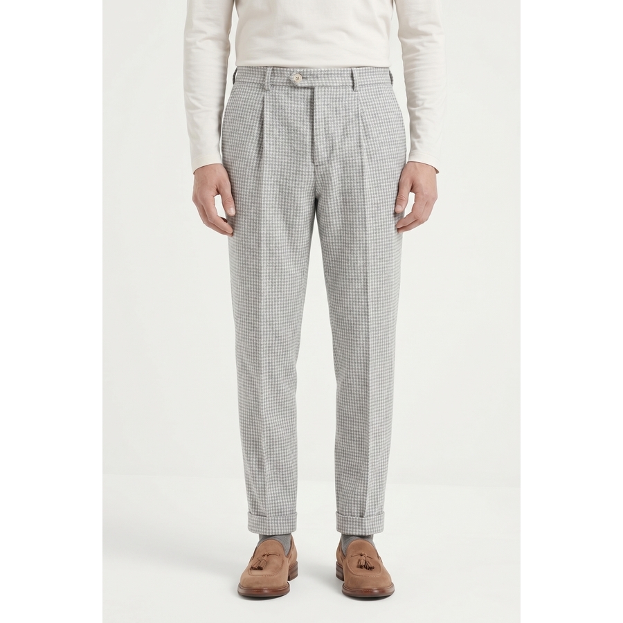 Brunello Cucinelli Pleated Wool Blend Trousers — Gray