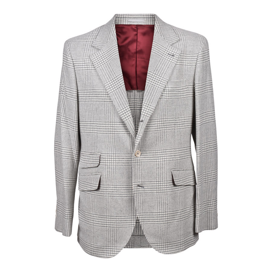Brunello Cucinelli Pearl Wool Check Three-Button Suit