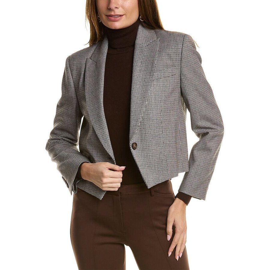 Brunello Cucinelli Houndstooth Wool Cropped Blazer — Black