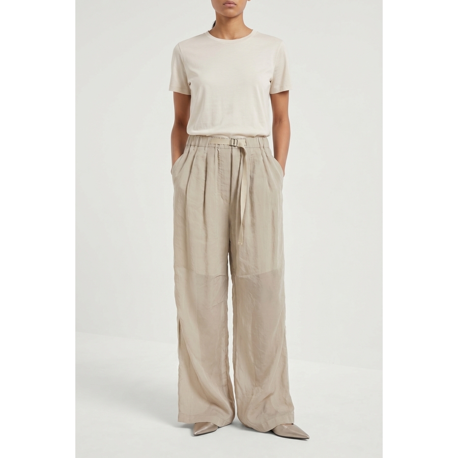 Brunello Cucinelli Wolight Beige Wide Leg Trousers