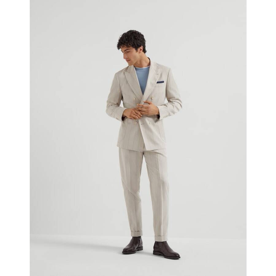 Brunello Cucinelli Men's Ice Double Breasted Pinstripe Silk Suit