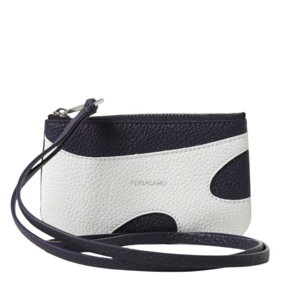 Ferragamo Grey Cut-Out Leather Zip Pouch