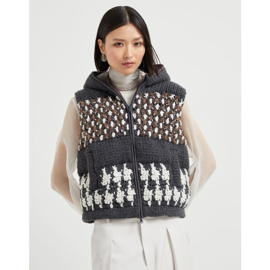 Brunello Cucinelli Women's Charcoal Knit Hooded Zip Front Jacket