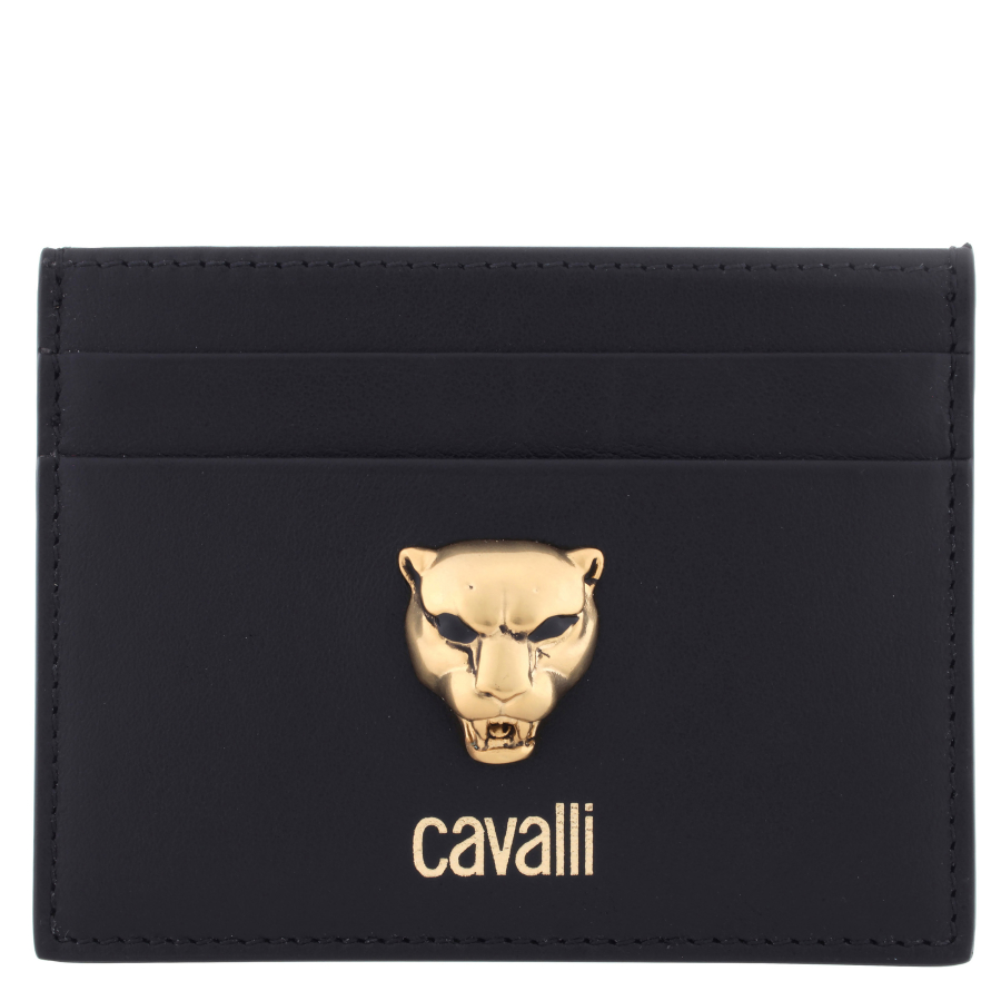 Roberto Cavalli Black Leather Tiger Head Cardholder