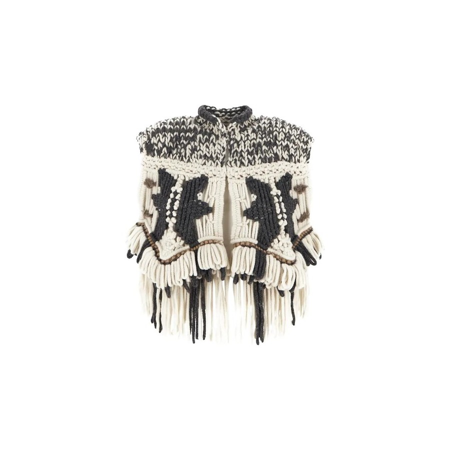 Brunello Cucinelli Women's Black And White Fringed Knit Poncho