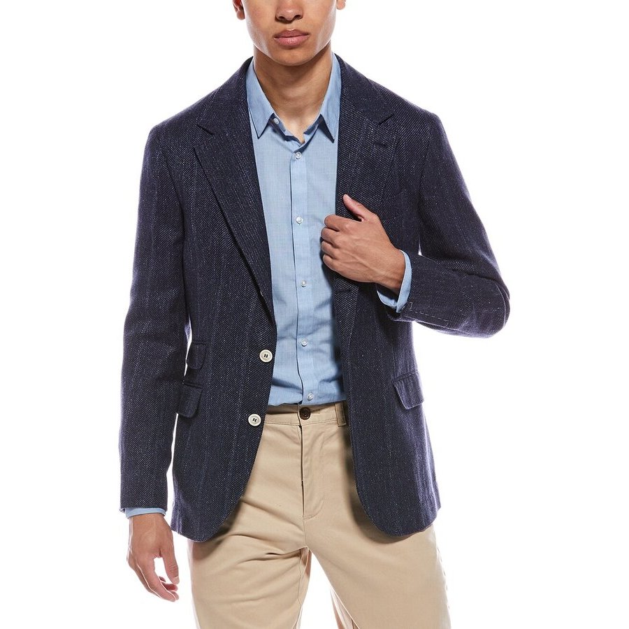 Brunello Cucinelli Navy Linen Silk Wool Blazer