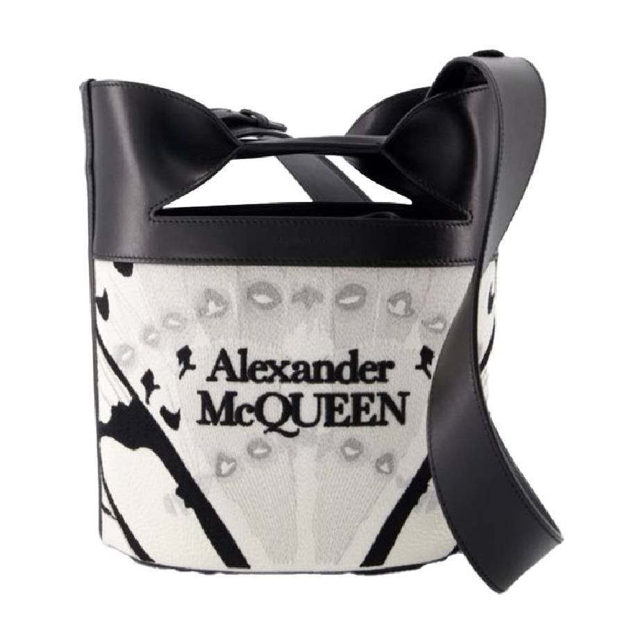 Alexander McQueen Bow-Print Jacquard Crossbody Bag — White