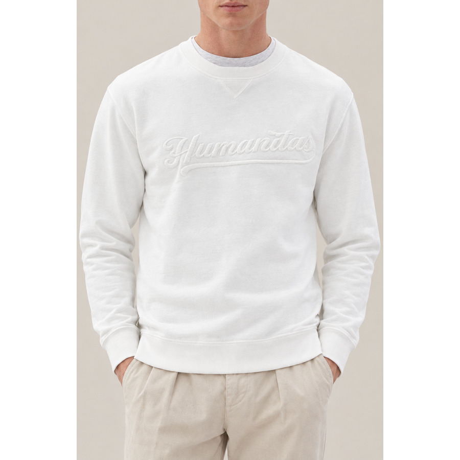 Brunello Cucinelli Tonal-Embroidered Cotton Sweatshirt — White