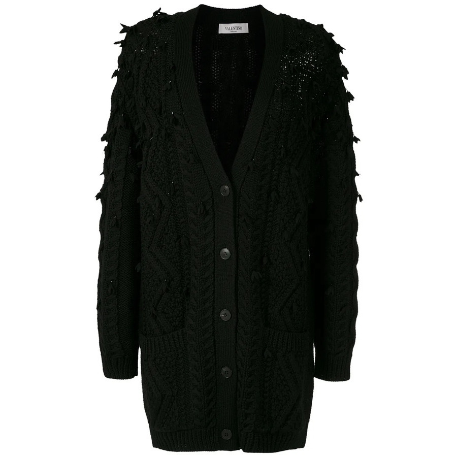 Valentino Garavani Oversized Tassel-Trim Cable-Knit Cardigan