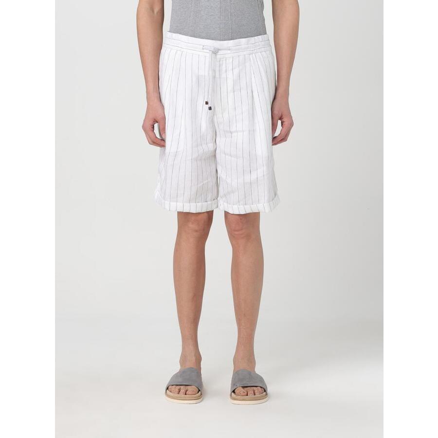 Brunello Cucinelli White Linen Striped Tailored Shorts