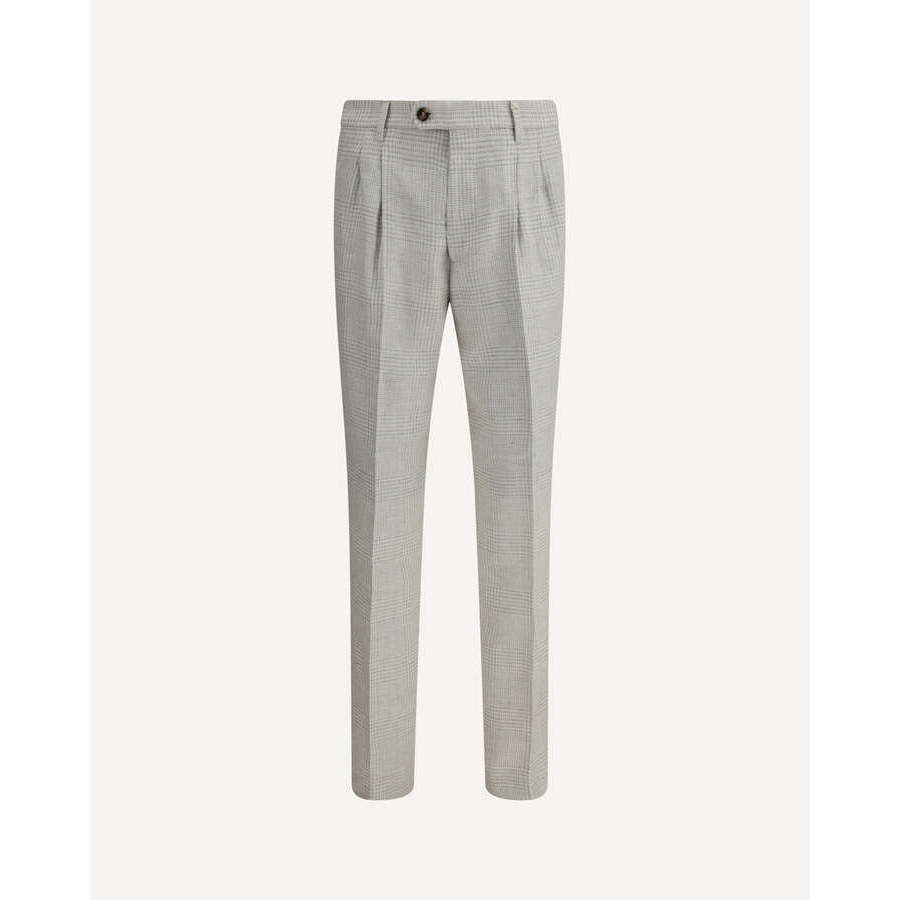 Brunello Cucinelli Gray Linen Wool Tailored Trousers